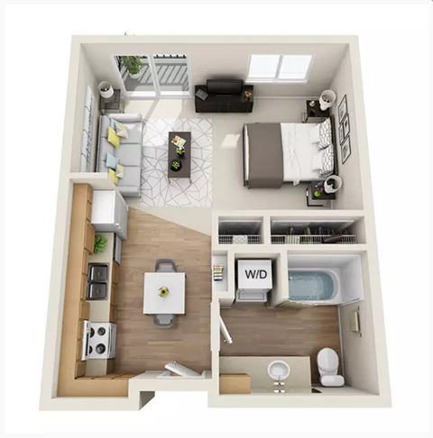 Floor plan for studio, 1 bath, 495 sqft